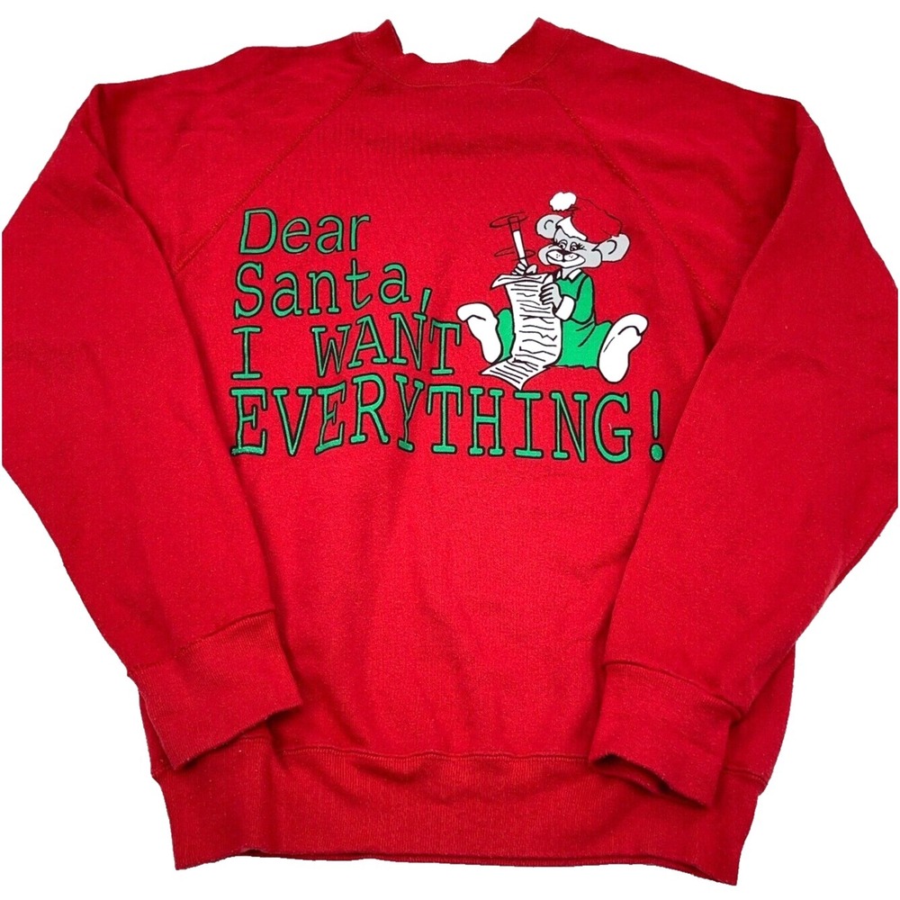 Vintage Christmas Sweater Women Small Red Crew Neck Sweatshirt USA 90s Holiday